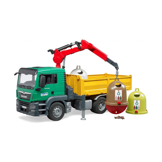 Jucarie Bruder, camion Man Tgs Krank cu 3 containere pentru deseuri, 1:16, 545x185x270 mm # 03753